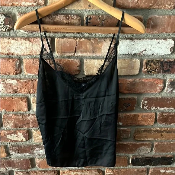 Zara Black Lace Detail Thin Strapped Tank Top Size Large - Picture 1 of 6